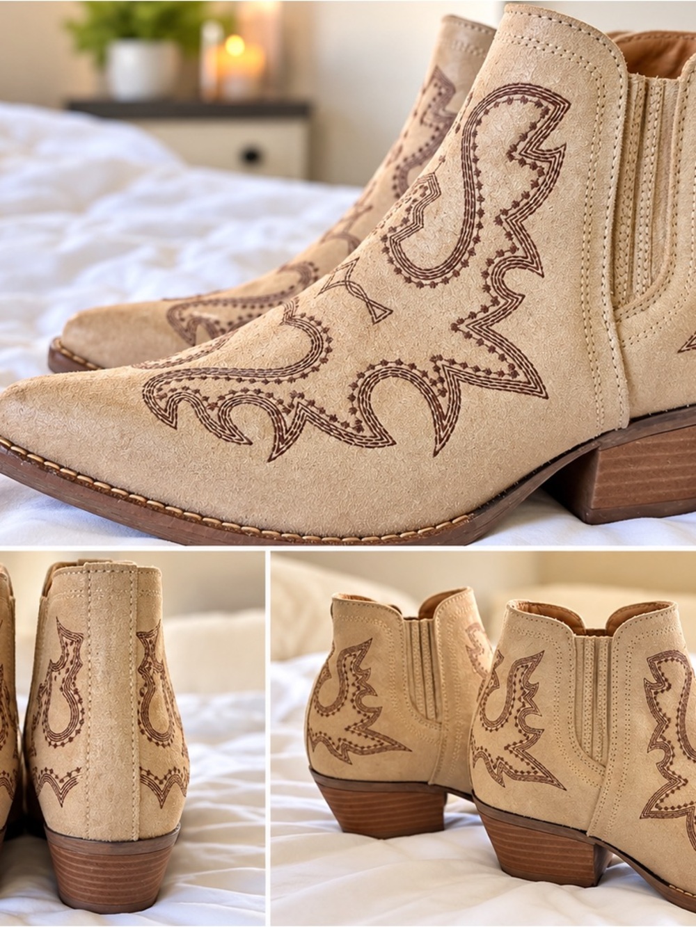Sterling River SRN6021 Western Cowboy Ankle Boots Woman’s 8M Tan Beige Made MX